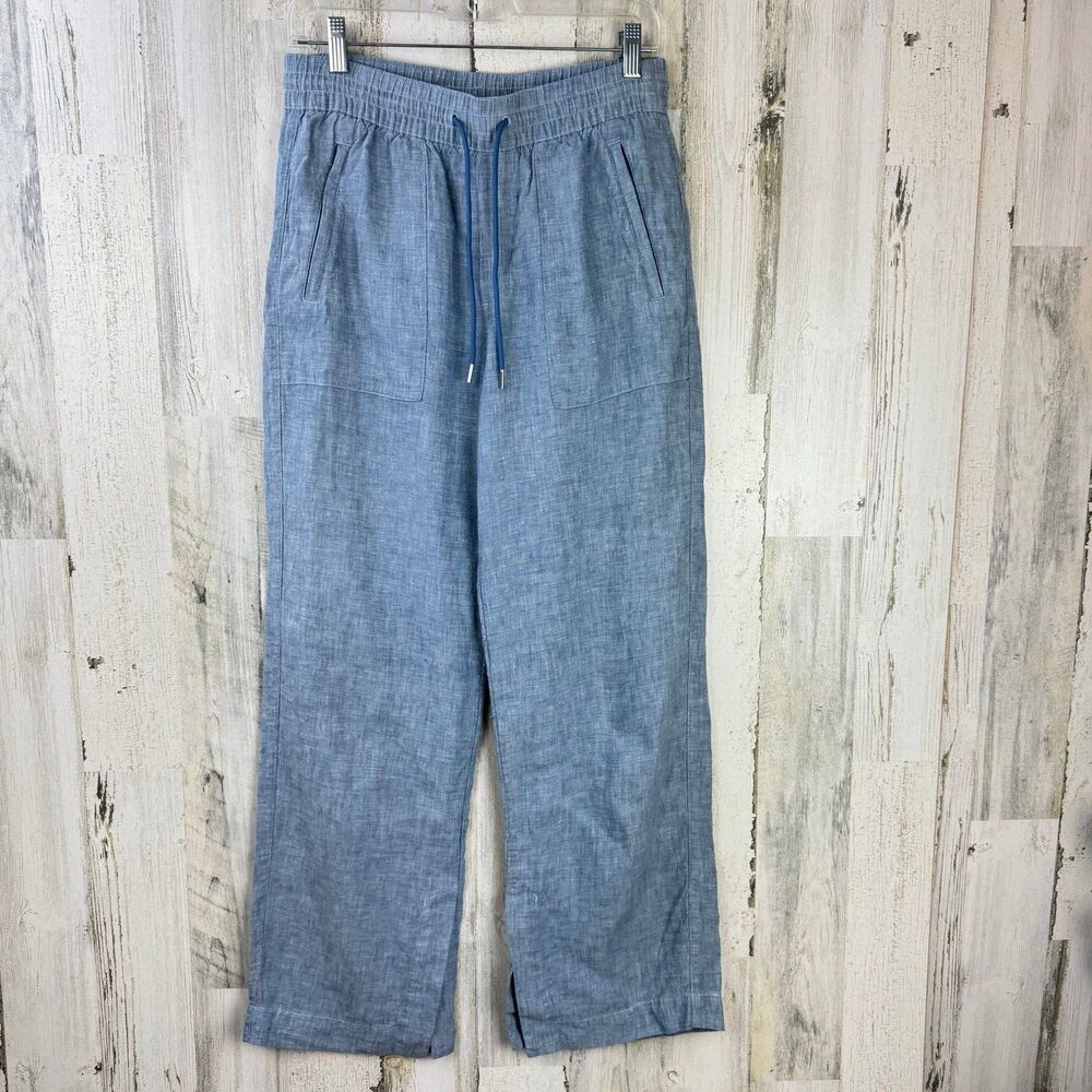 Athleta Retreat Linen Wide Leg Pant 4 Chambray Blue - Picture 4 of 12
